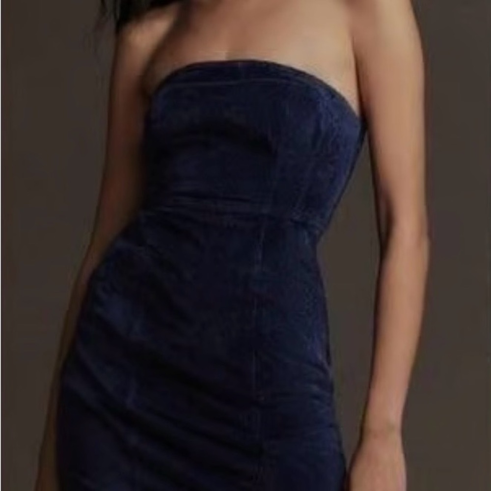 NWT Anthropologie Pilcro Strapless Corduroy Slim Midi Dress Blue
